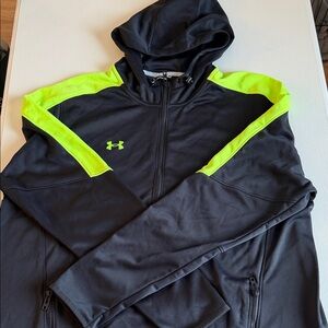 Under Armour Men's Black Jacket with Neon Yellow Accents